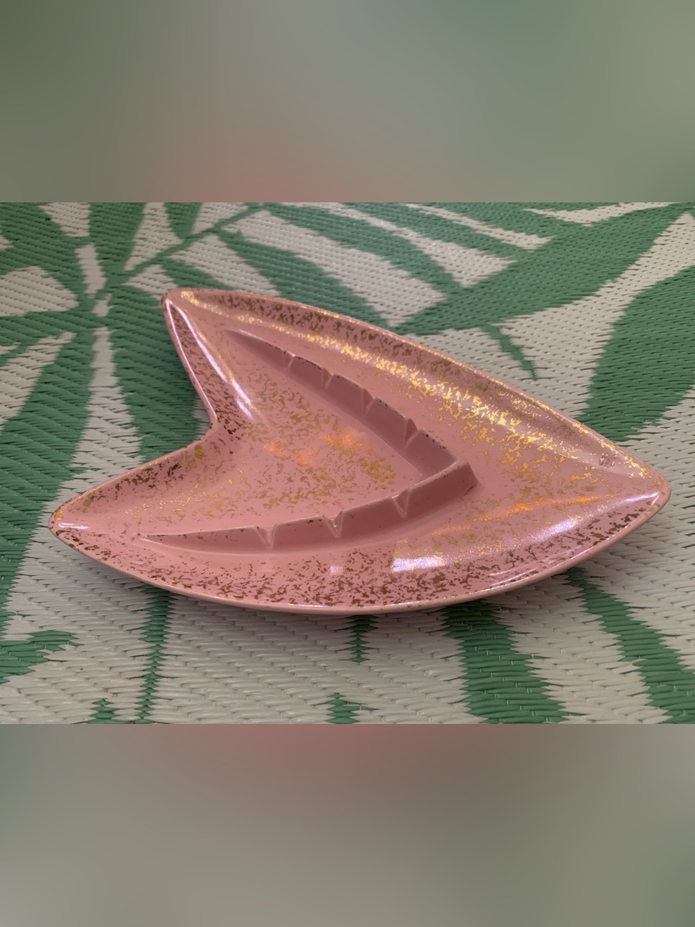 Vintage ceramic pink and gold atomic ash tray or catch all